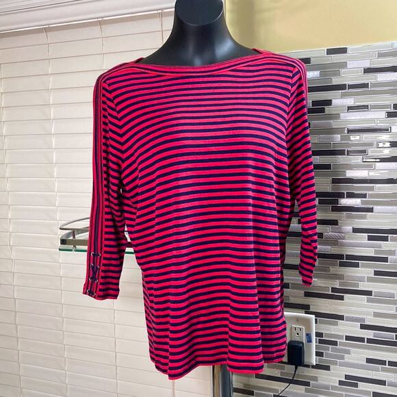 BRAND NEW Chaps Denim Woman long sleeve striped top. Size 1X - Picture 1 of 10
